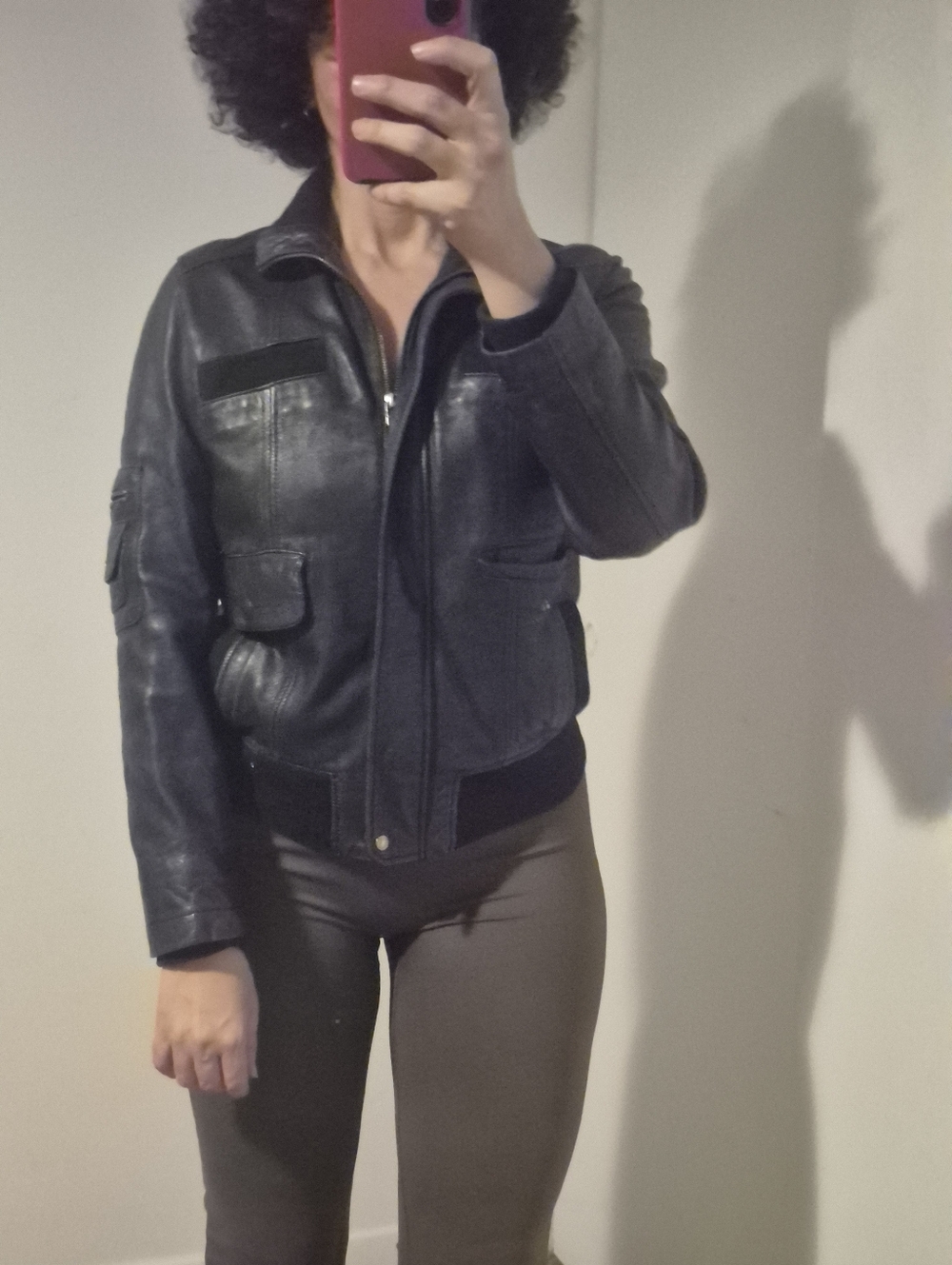 Handmade lamb leather jacket – fitted – size S/M